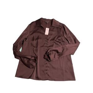 Banana Republic Faux Button V Neck Dark Chocolate Brown Minimalist Basic Staple